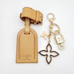 Authentic Louis Vuitton Luggage Nametag and Gold Padlock with Unbranded Keycharm